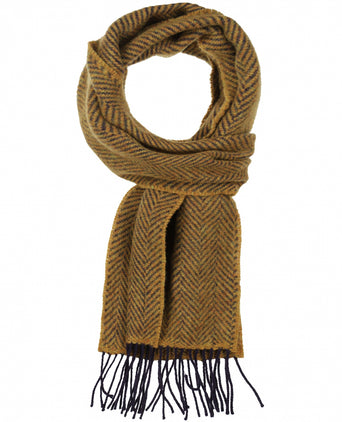 Cashmere Merino Scarf | Navy Mustard Herringbone