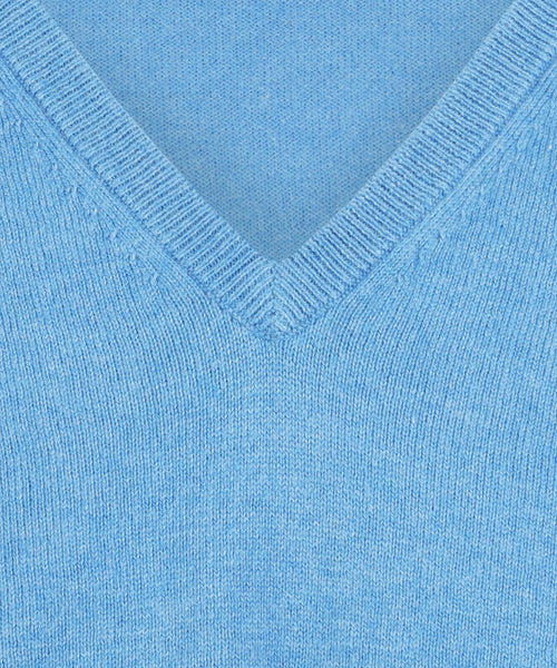 Sweater V-Neck Cotton/Cashmere | Blue