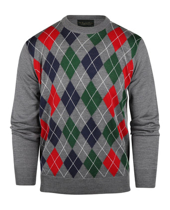 Merino Ronde Hals Ruit Pullover | Grijs