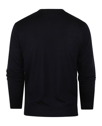 Merino Ronde Hals Ruit Pullover | Navy Blauw