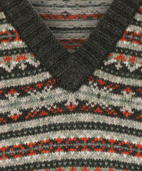 Alan Paine Fairisle Slipover | Green