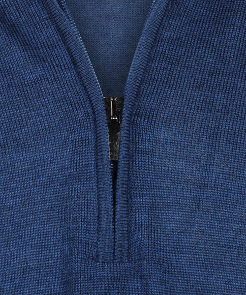Merino wool zip collar sweater | Blue
