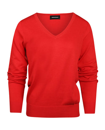 Basic Dames V-hals Pullover Katoenmix | Rood