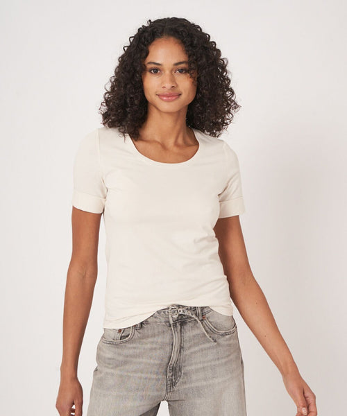 T-shirt Women Rolled up sleeves | White