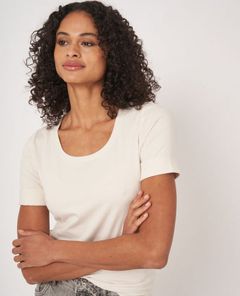 T-shirt Dames Opgerolde mouwen | Wit