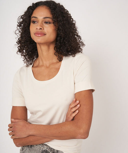 T-shirt Women Rolled up sleeves | White