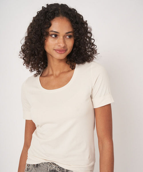 T-shirt Women Rolled up sleeves | White