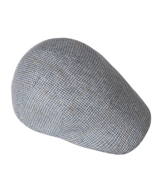 Soft Cap Zijde/Wol Mix | Blauw/Wit/Bruin houndstooth
