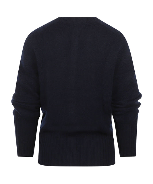 Harley of Scotland Damen-Strickjacke mit Knöpfen, grob gestrickt | Marineblau
