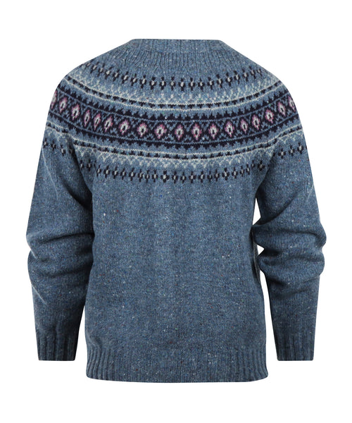 Harley of Scotland Dames Fair Isle Knoopvest | Denim Blauw