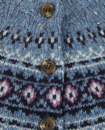 Harley of Scotland Women's Fair Isle Button Cardigan | Denim Blue