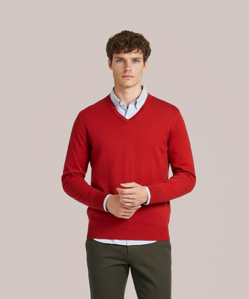 Pullover V-Neck Cotton/Cashmere | Red