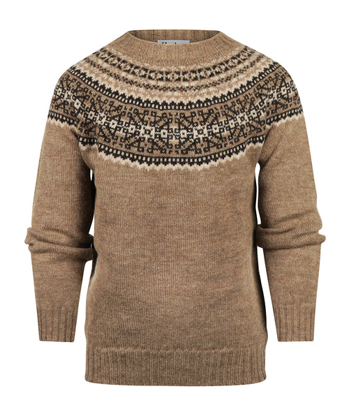 Harley of Scotland Ronde Hals Fairisle Pullover | Bruin