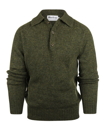 Harley of Scotland Pullover met Polokraag | Groen