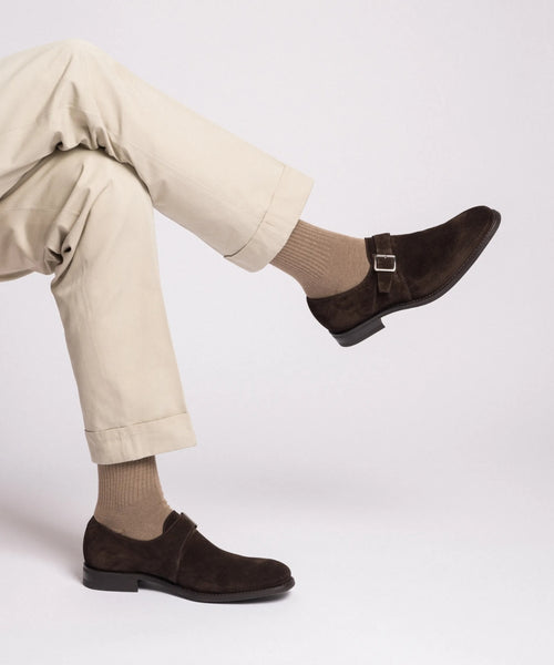 Loake 357 Monk Strap Shoe, Suede | Brown