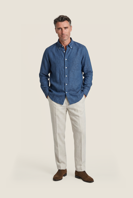 Shirt linen long sleeves | Navy Blue