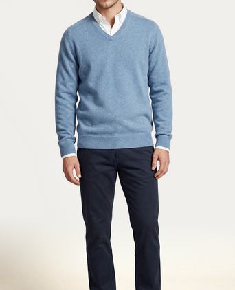 Classic Lambswool v-neck sweater | Blue