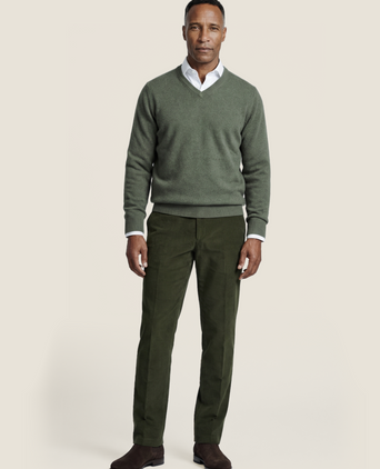 Pullover klassiek Lamswol v-hals | Groen