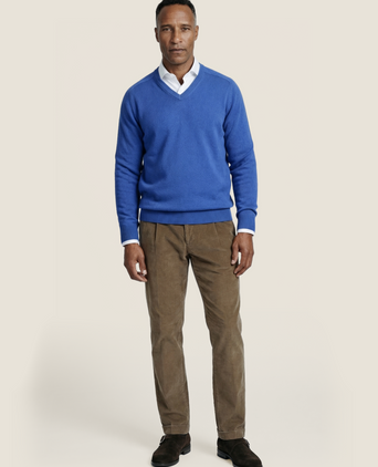 Pullover klassiek Lamswol v-hals | Blauw