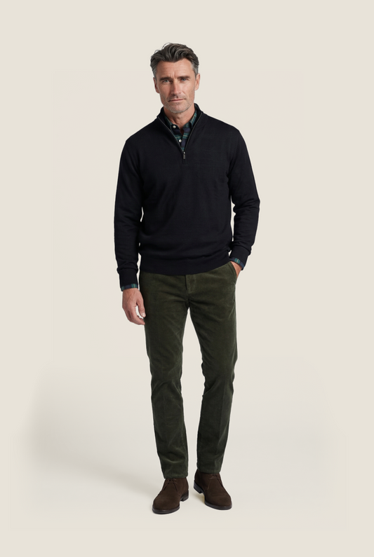 Pullover Merino wool zip collar | Navy