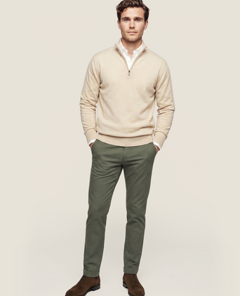 Merino wool zip collar sweater | Beige