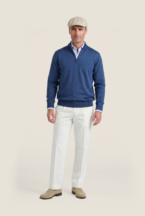 Merino wool zip collar sweater | Blue
