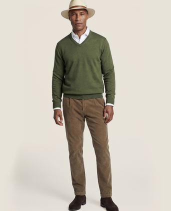 Sweater V-Neck Cotton/Cashmere | Green