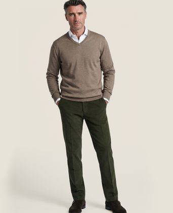 Pullover V-Neck Cotton/Cashmere | Brown