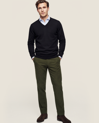 Sweater V-Neck Cotton/Cashmere | Navy Blue