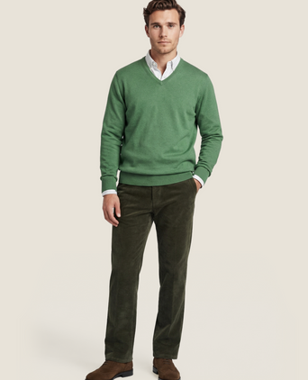 Sweater V-Neck Cotton/Cashmere | Green