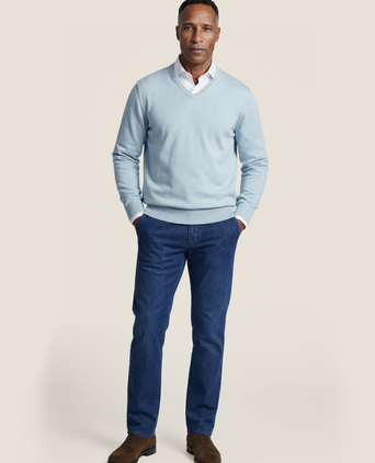 Pullover V-Hals Cotton/Cashmere | Blauw