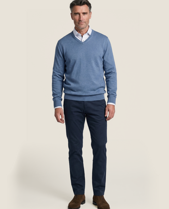 Sweater V-Neck Cotton/Cashmere | Blue