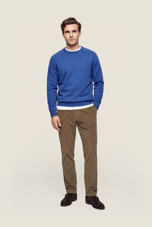 Lambswool round neck sweater | Blue