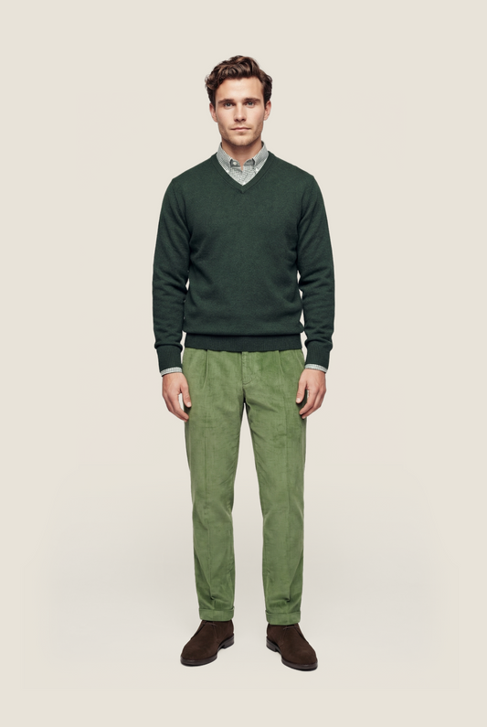Cotton v-neck sweater | Green