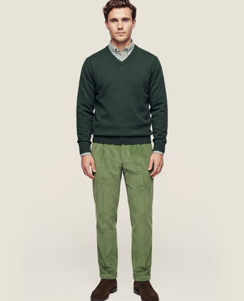 Pullover katoen v-hals | Groen