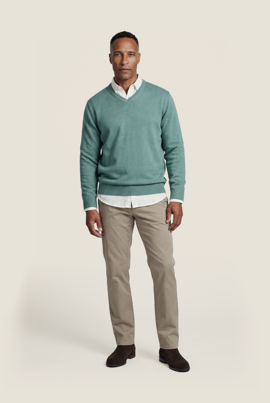 Cotton v-neck sweater | Green