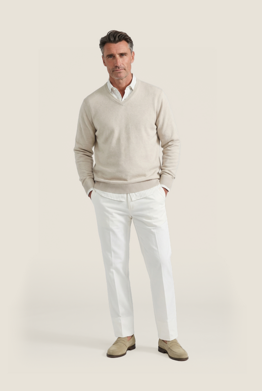 Cotton v-neck sweater | Brown