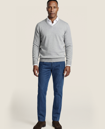 Cotton v-neck sweater | Light Grey