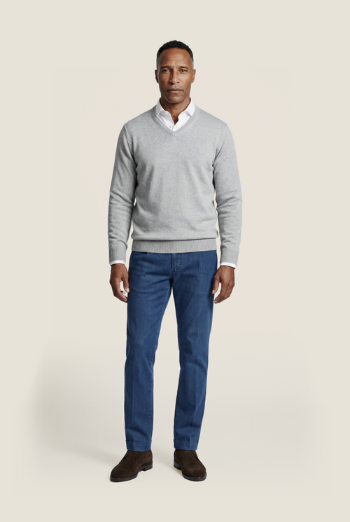 Cotton v-neck sweater | Light Grey