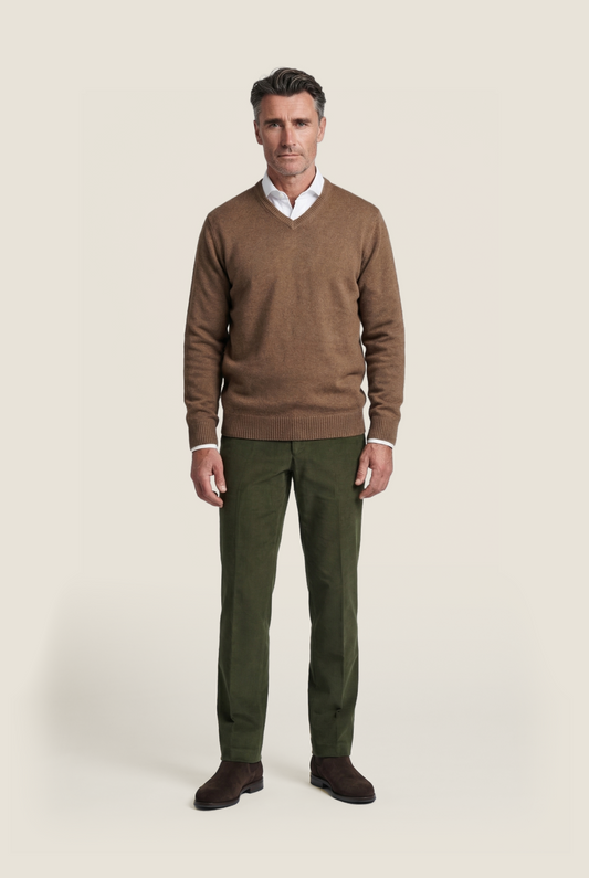 Cotton v-neck sweater | Brown