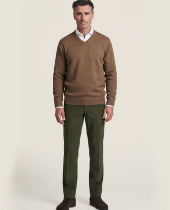 Cotton v-neck sweater | Brown