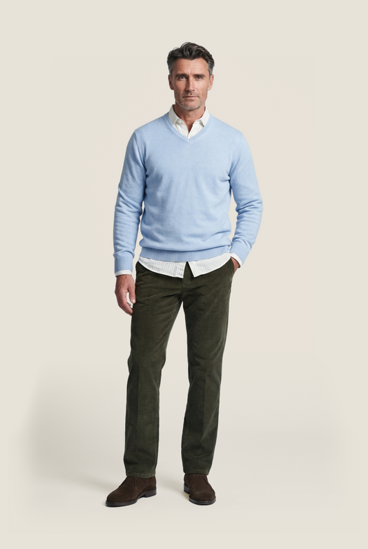 Cotton v-neck sweater | Blue