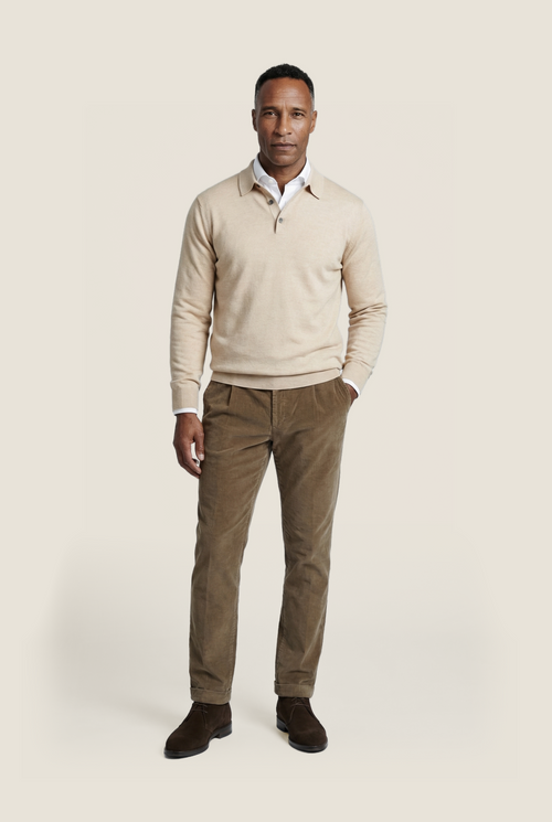 Pullover polo merino wool | Beige