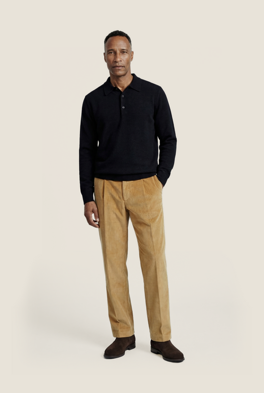 Pullover polo merino wool | Black
