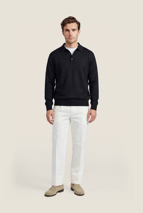 Pullover polo merino wool | Navy