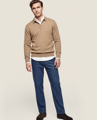 Pullover polo merino wol | Bruin