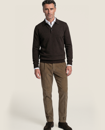 Pullover polo merino wool | Dark Brown