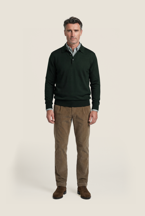 Pullover polo merino wool | Green