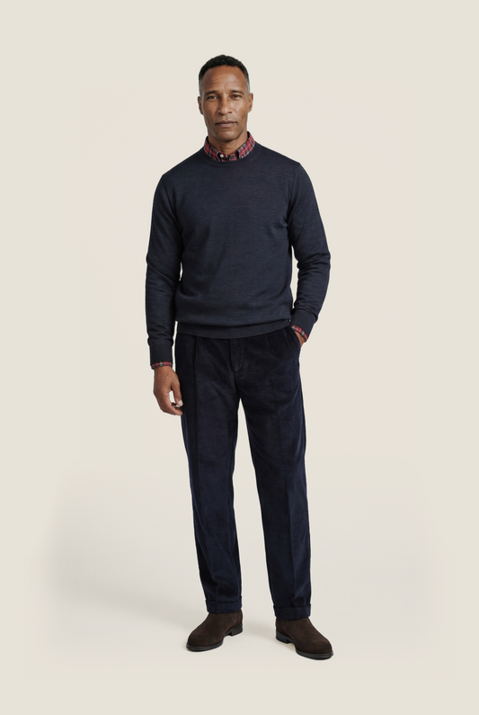 Merino wool round neck sweater | Blue-grey