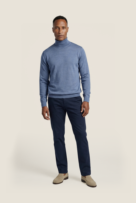 Rollkragenpullover aus Merinowolle | Blau-Mix